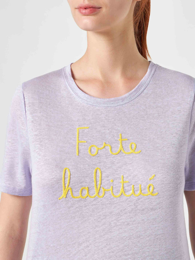 Linen t-shirt with Forte Habituè embroidery