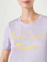 Linen t-shirt with Porto Cervo Queen embroidery