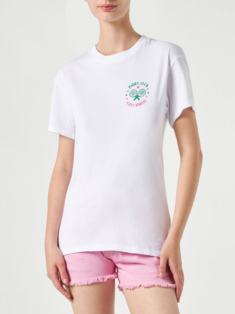 Damen-T-Shirt aus Baumwolle mit Stickerei des Padel Club Saint Barth