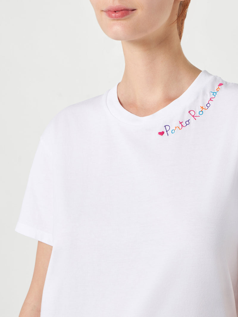 Woman cotton t-shirt with Love Porto Rotondo embroidery