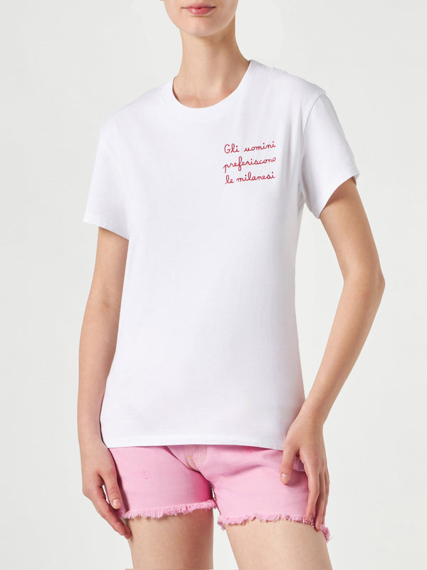 Damen-T-Shirt aus Baumwolle mit Stickerei | LA MILANESE SONDERAUSGABE