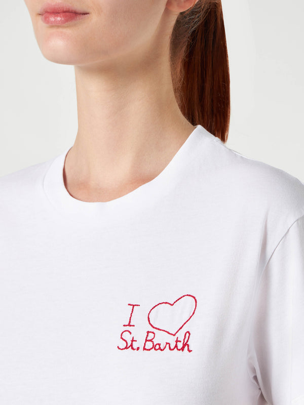T-shirt da donna in cotone con cuore ricamato