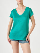 Woman green linen t-shirt