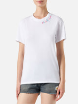 Woman cotton t-shirt with Love Portofino embroidery