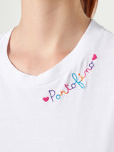 Woman cotton t-shirt with Love Portofino embroidery