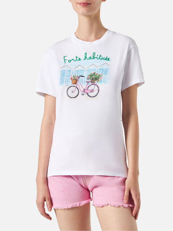 T-shirt da donna in cotone con stampa Forte habituèe