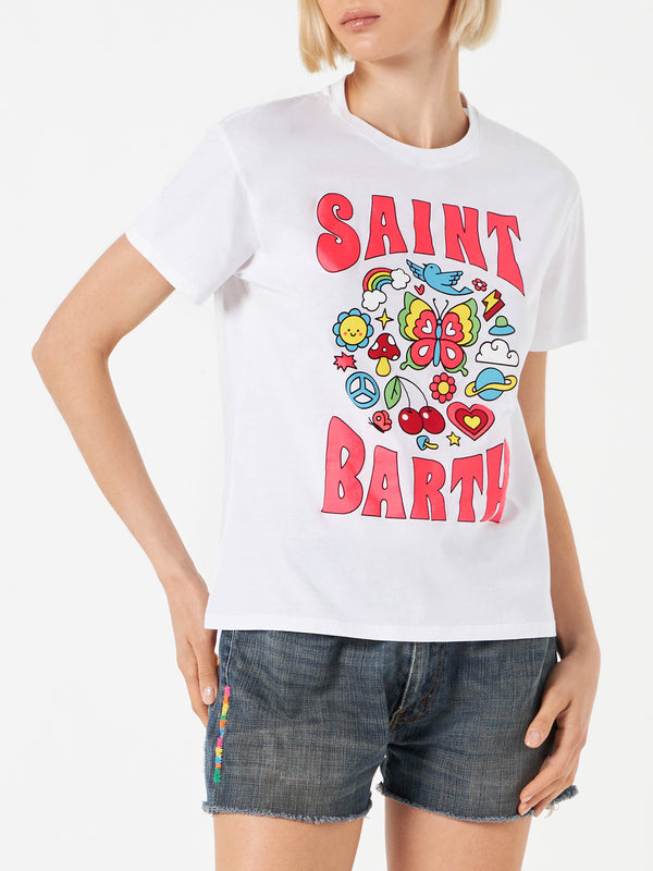 Woman cotton t-shirt with Saint Barth print
