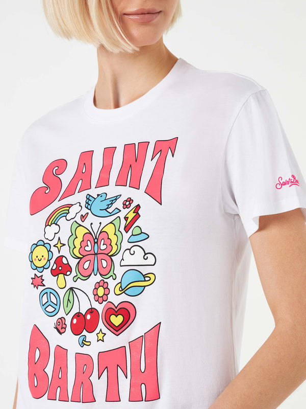 T-shirt da donna in cotone con stampa Saint Barth