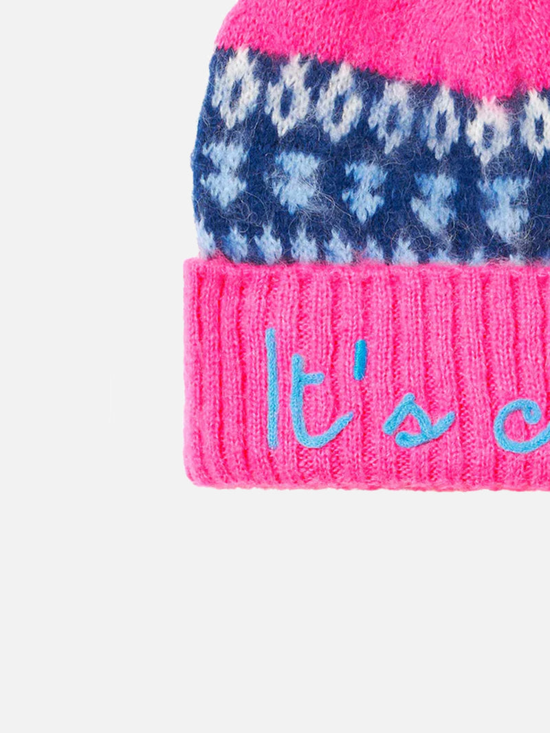 Woman soft beanie with nordic jacquard print