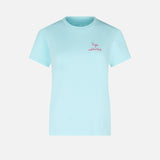 T-shirt da donna in cotone con scritta ricamata yoga addicted
