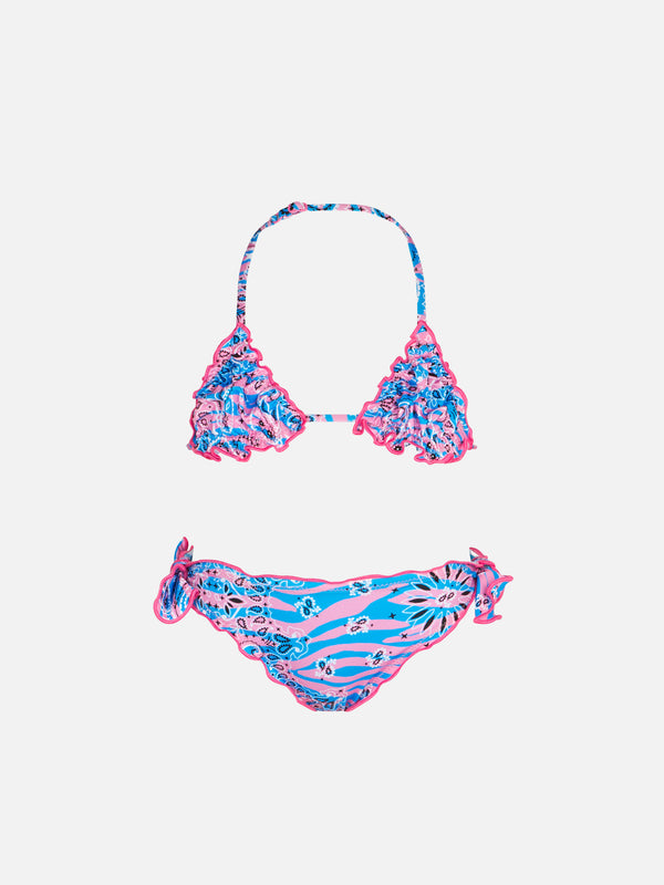 Girl triangle bikini with zebra bandanna print