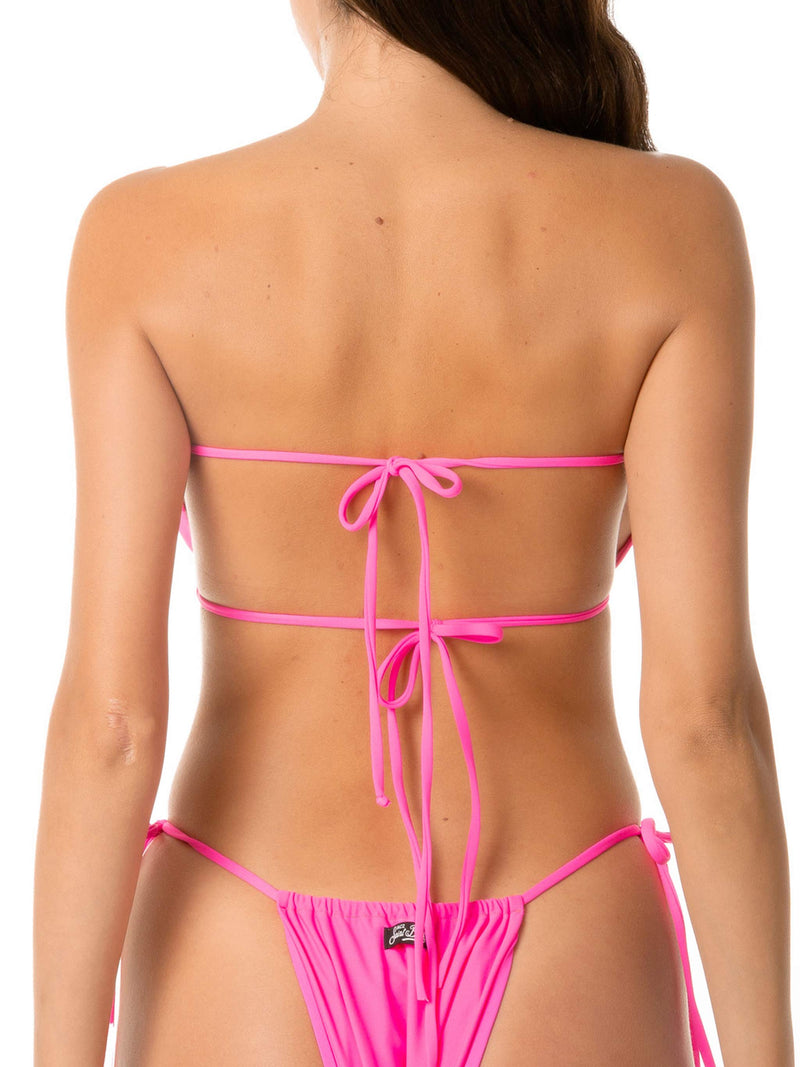 Woman fluo pink bandeau top swimsuit