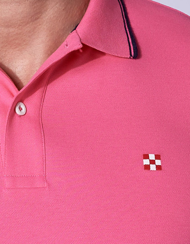 Pink fluo piquet polo with St. Barth check logo