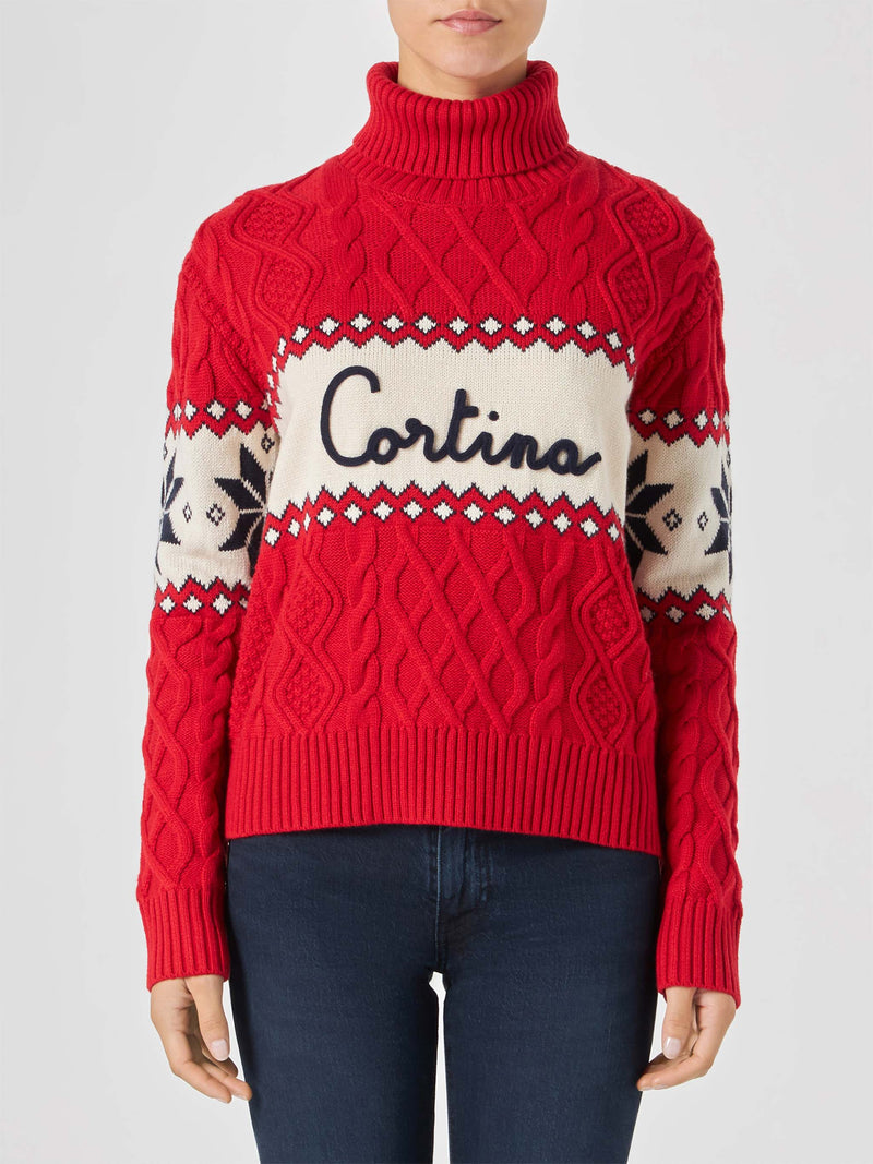 Woman half-turtleneck sweater with Cortina lettering