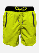 Fluo yellow light fabric zipped swim shorts