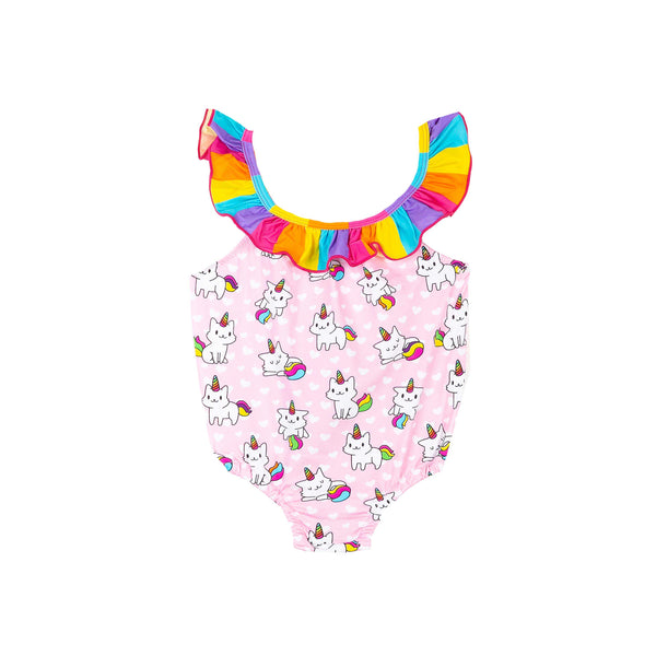 Baby girl one piece swimsuit with unicorn cat print
