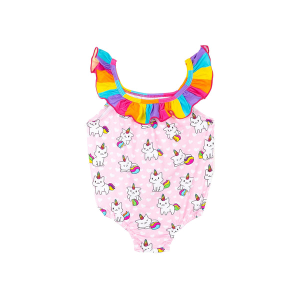 Baby girl one piece swimsuit with unicorn cat print