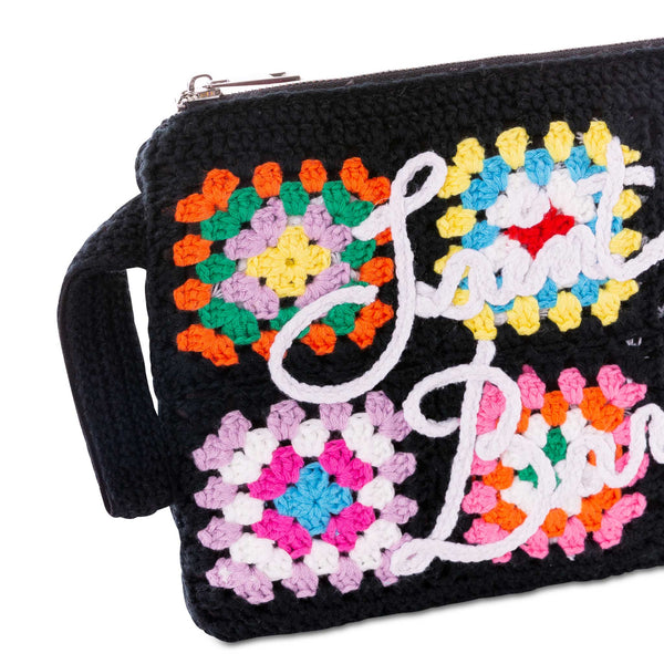 Parisienne black crochet pouch bag with Saint Barth embroidery