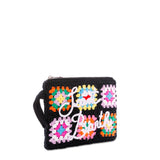 Parisienne black crochet pouch bag with Saint Barth embroidery