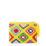 Parisienne yellow crochet pouch bag with Saint Barth embroidery