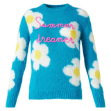 Woman brushed sweater with daisies and Summer dreamer embroidery