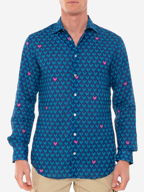 Man muslin cotton Sikelia shirt with rooster print
