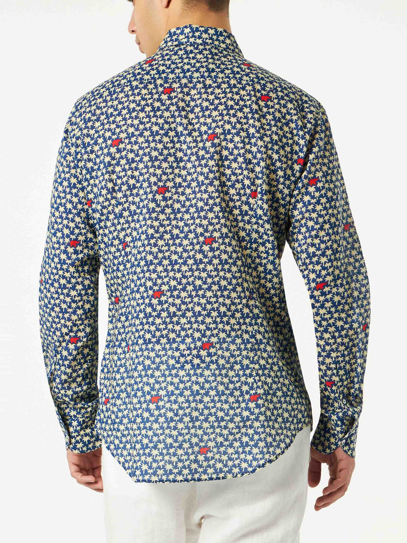 Man muslin cotton Sikelia shirt with palm print