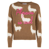 Woman brushed sweater with Alpaca and Alpaca is cool embroidery