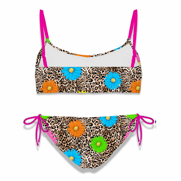 Bikini da bambina a bralette con stampa leopardata