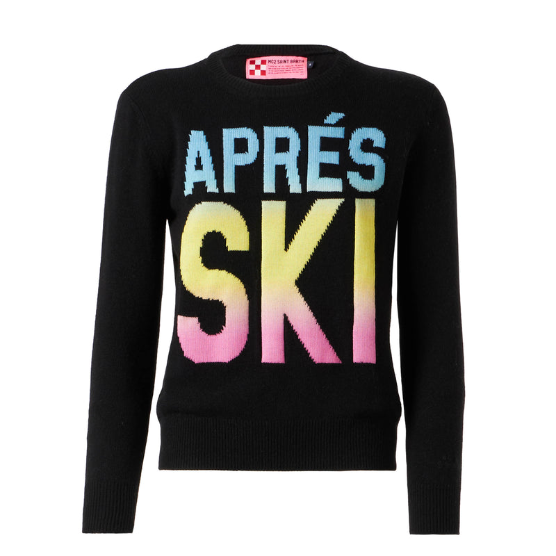 Maglione donna Aprés Ski nero con scritta degrade