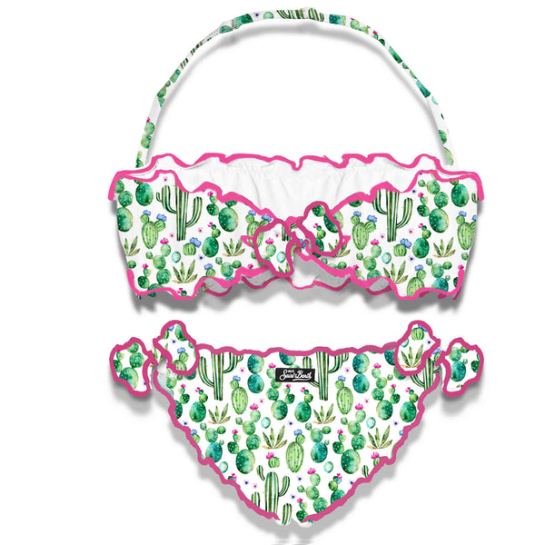 Mädchen-Bandeau-Bikini mit Kaktus-Print