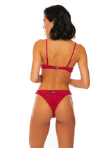 Ribbed burgundy bralette bikini with cheeky swim briefs