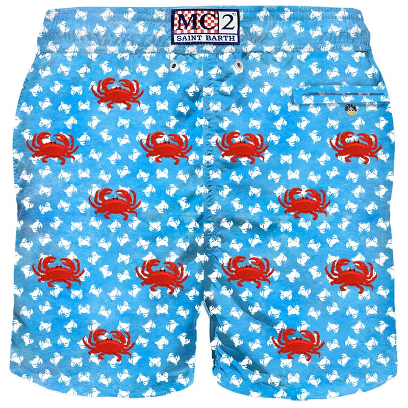 Man light fabric swim shorts with crabs embroidery