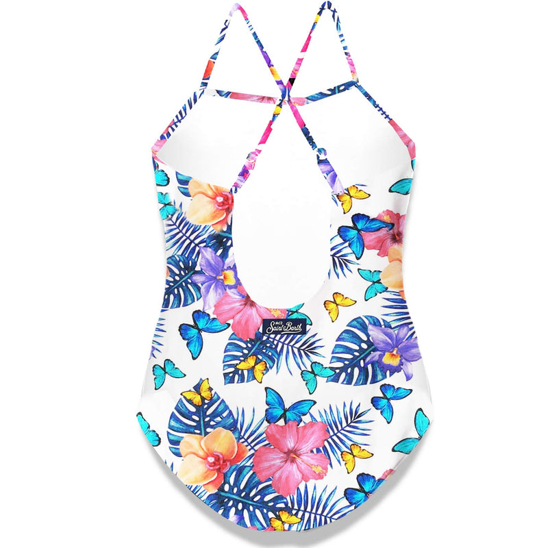 Girl one piece swimsuit with butterfly print