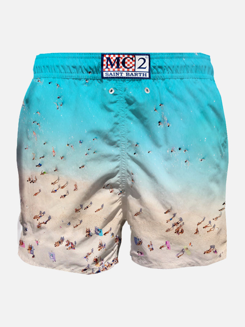 Man swim shorts with photographic Beach print