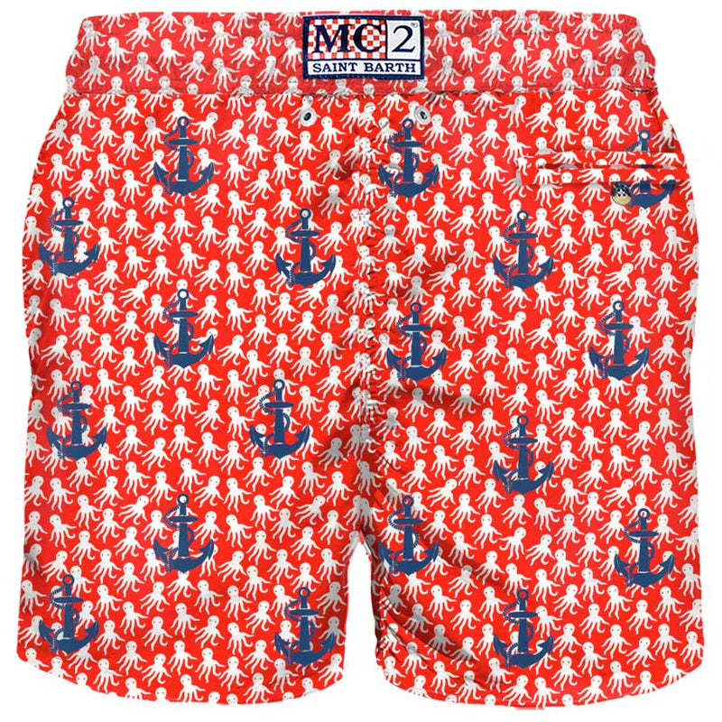 Man light fabric swim shorts with anchors embroidery