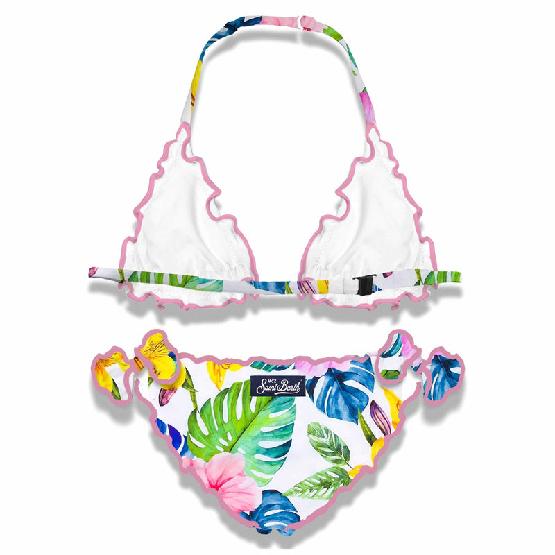 Bikini da bambina a triangolo con stampa tropicale