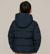 Kid hooded down padded jacket tartan lining