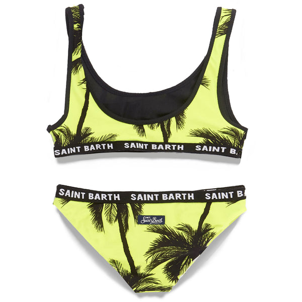 Schwarzer Bralette-Bikini für Mädchen mit Palmenprint