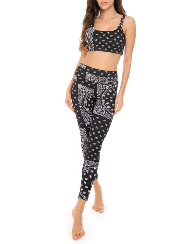Black bandana printed yoga top and leggings
