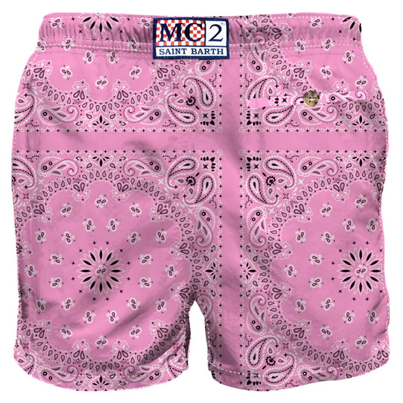 Man swim shorts with pink bandanna print