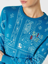 Woman sweater with bandanna print and Saint Barth embroidery