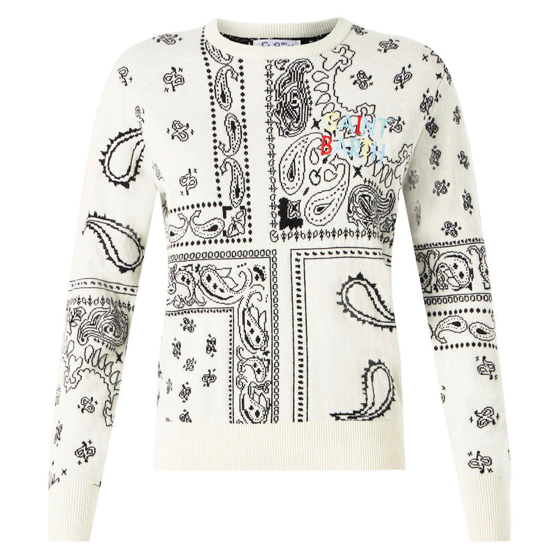 Woman sweater with bandanna print embroidery