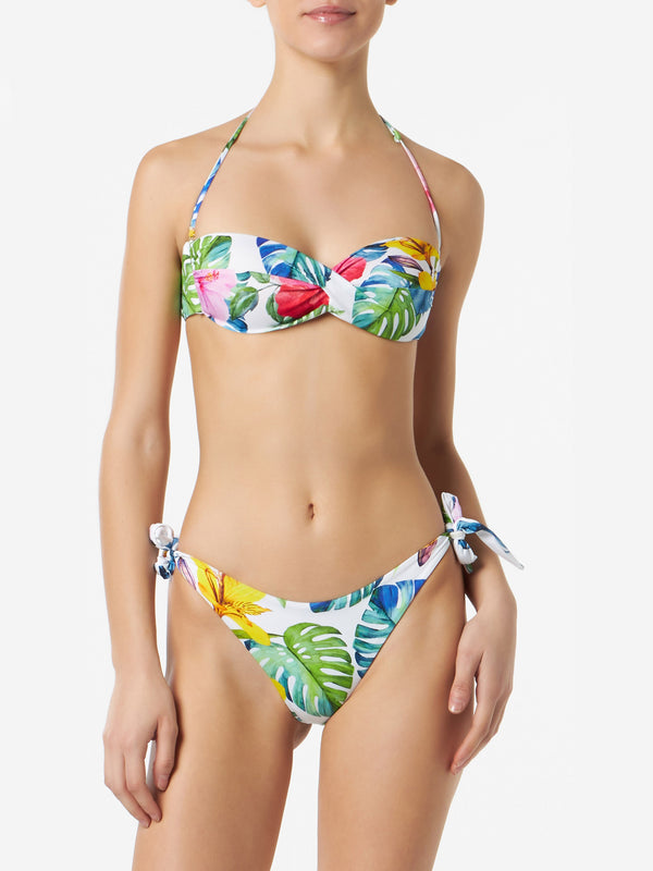 Bandeau-Bikini für Damen mit tropischem Aufdruck