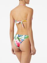 Woman bandeau bikini with tropical print