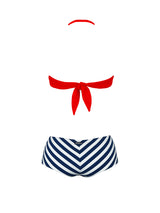 Vintage High Swim Briefs Blue Stripe Print Bikini