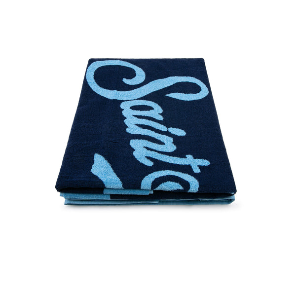 Soft terry beach towel with light blue frame