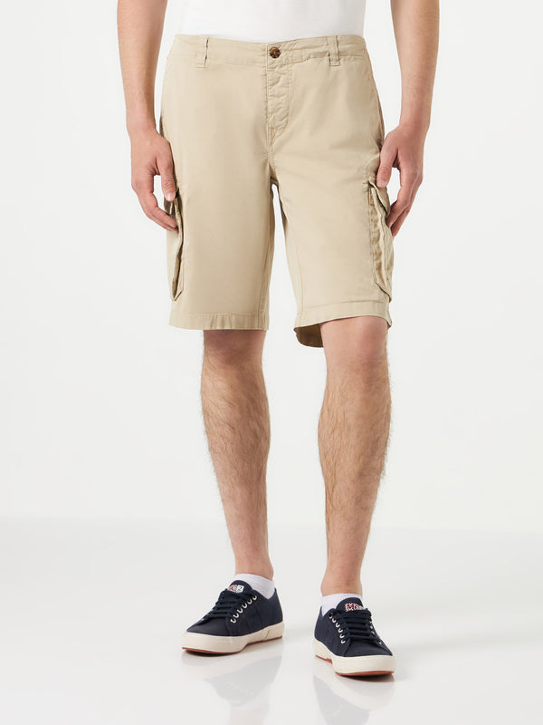 Beige cotton cargo shorts
