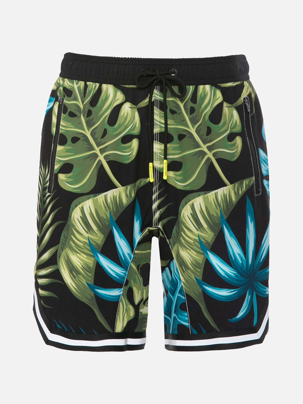 Tropical print swim shorts surf style