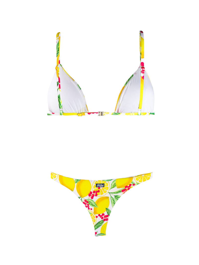 Woman triangle bikini with lemon print